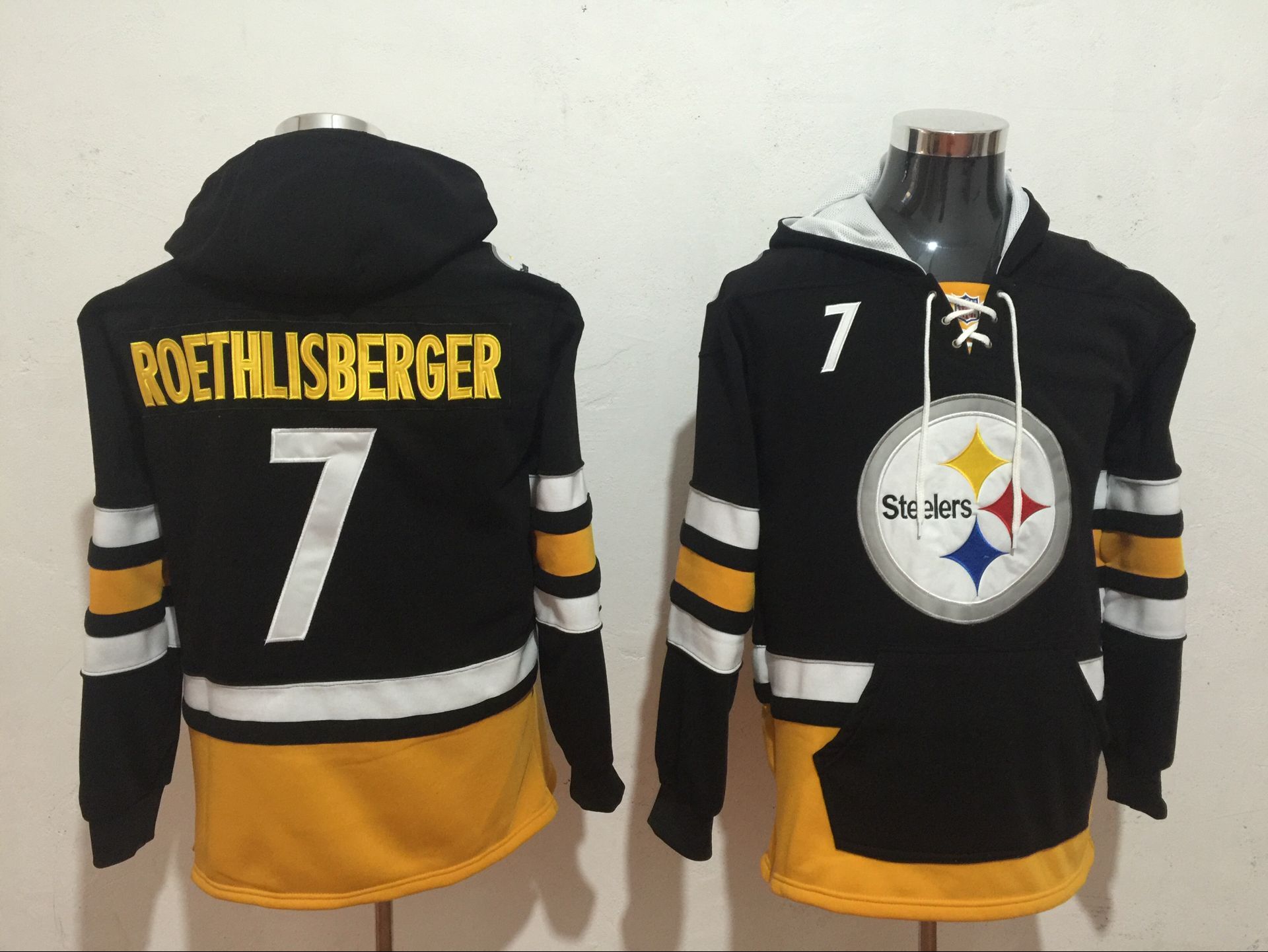 Men NFL Nike Pittsburgh Steelers 7 Roethlisberger black Sweatshirts